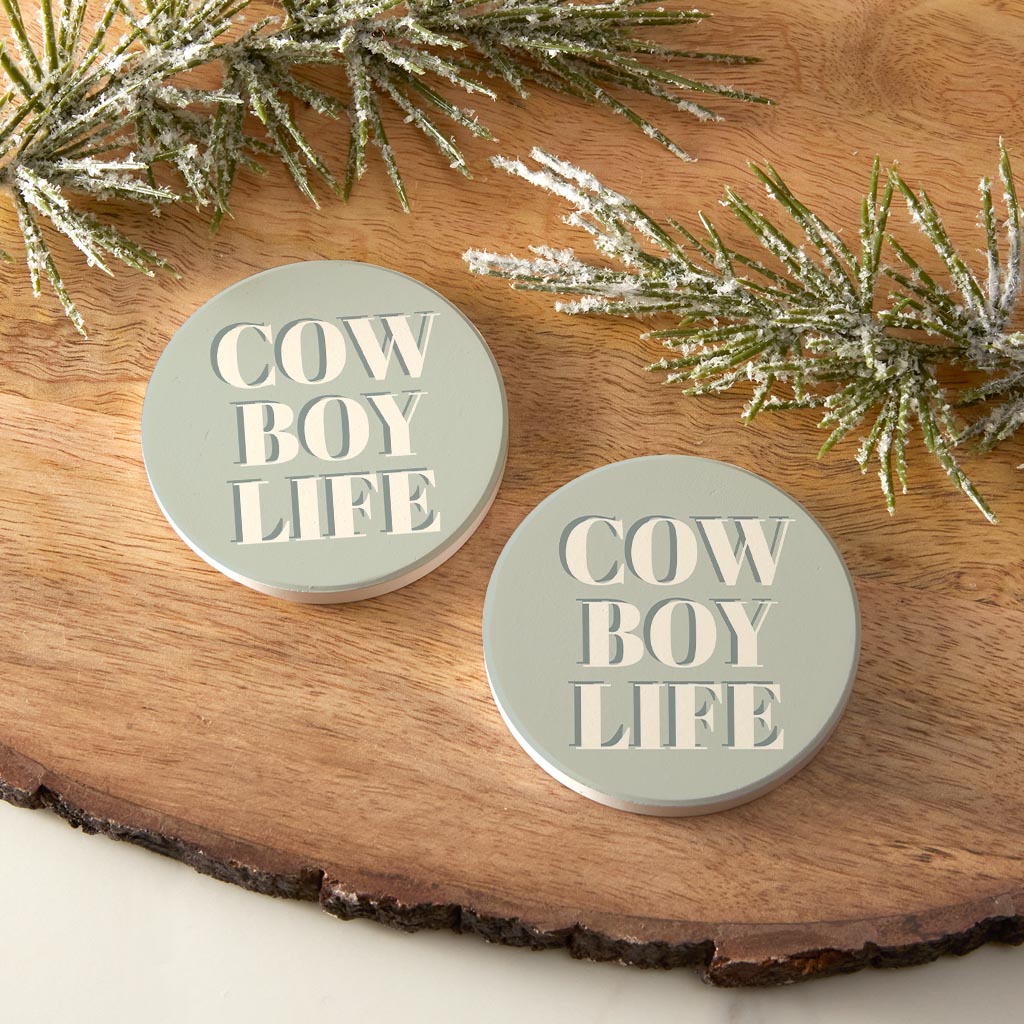 Modern Minimalist Oklahoma Cowboy Life| Absorbent Car Coasters | Set of 2 | Min 4