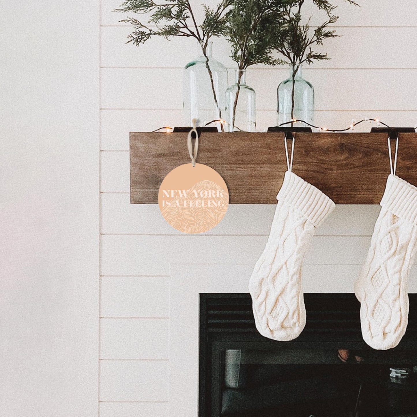 Modern Minimalist New York Is A Feeling | Wood Ornament | Eaches | Min 1