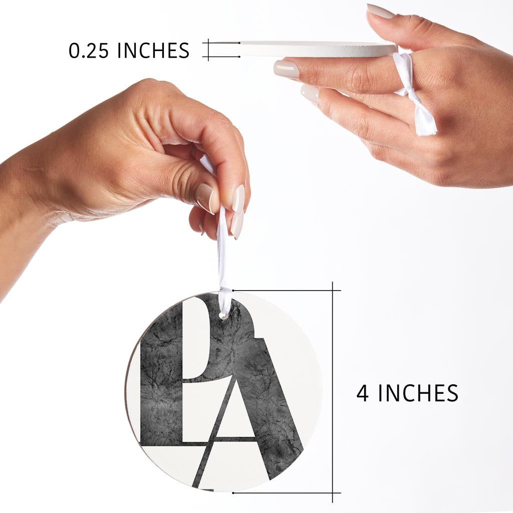 Minimalistic B&W Pennsylvania White Initials| Wood Ornament | Eaches | Min 6