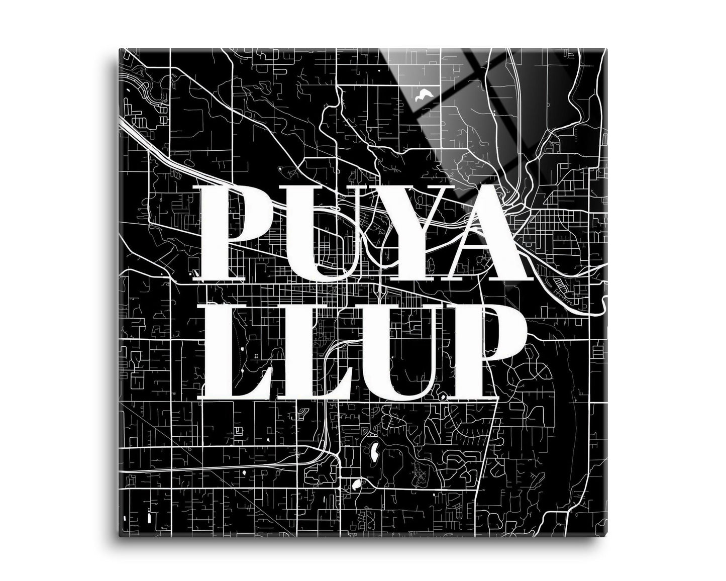 Minimalistic B&W Washington Puyallup Map | Hi-Def Glass Art | Eaches | Min 2