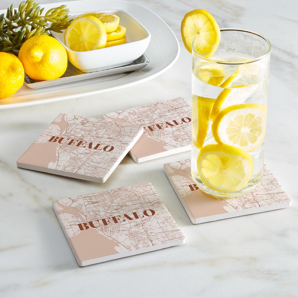 Modern Minimalist New York Buffalo Map | Absorbent Coasters | Set of 4 | Min 2
