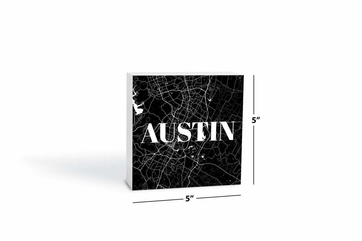 Minimalistic B&W Texas Austin Map | Wood Block | Eaches | Min 4
