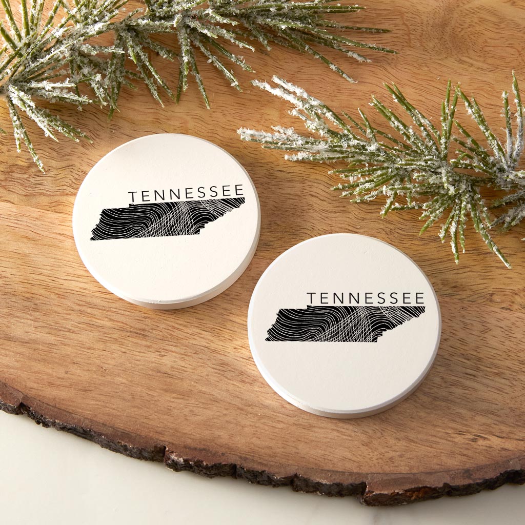 Minimalist B&W Tennessee State Name| Absorbent Car Coasters | Set of 2 | Min 4