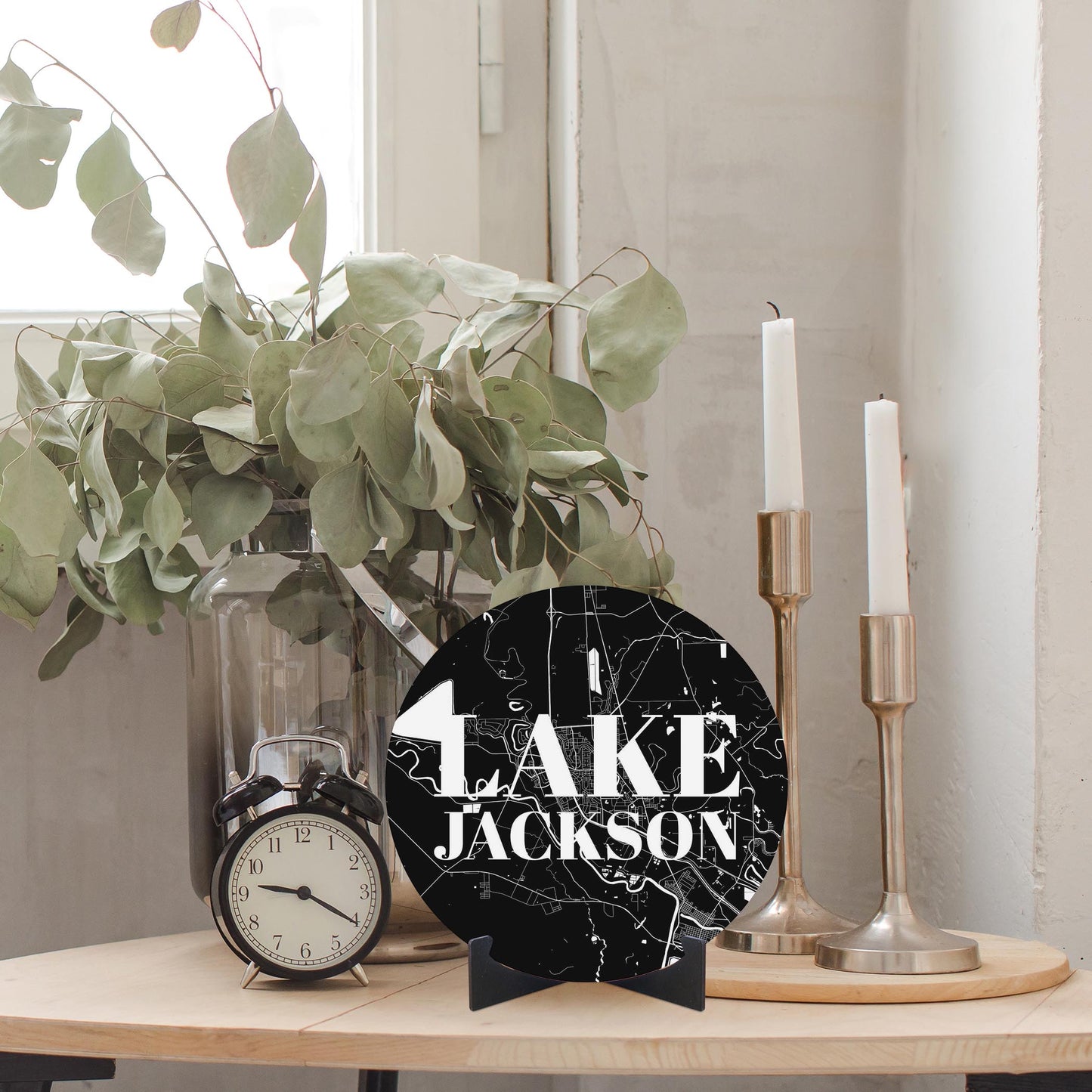 Minimalistic B&W Texas Lake Jackson Map | Wood Sign | Eaches | Min 1