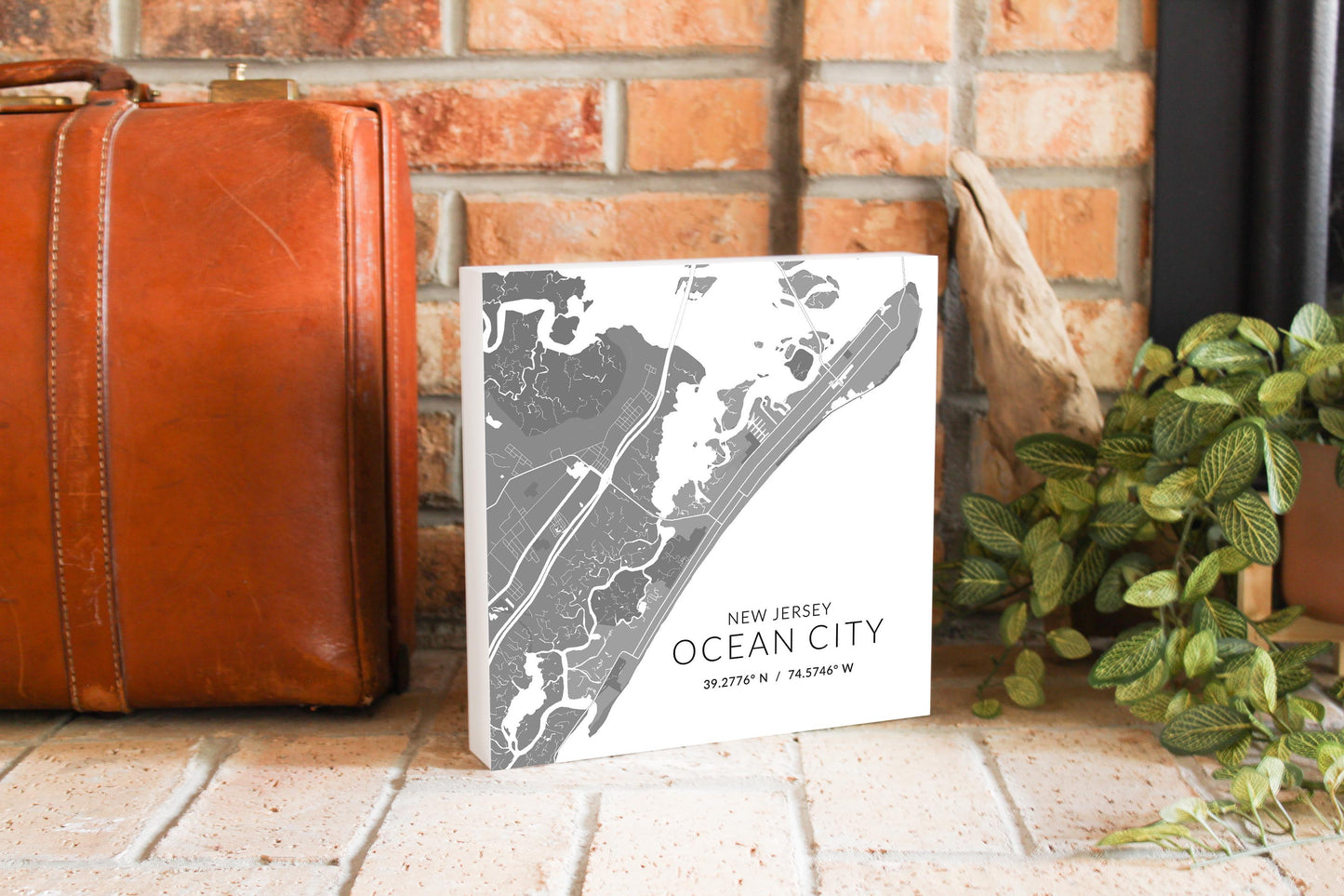 Ocean City Nj Minimalistic Map With Coordinates | Wood Block | Eaches | Min 2