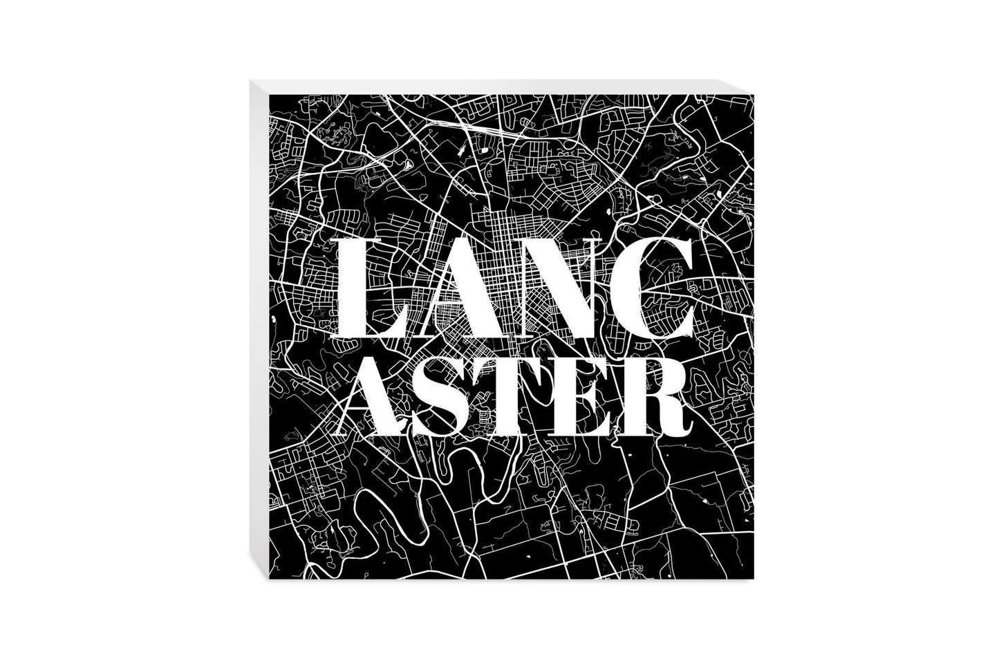 Minimalistic B&W Pennsylvania Lancaster Map | Wood Block | Eaches | Min 2