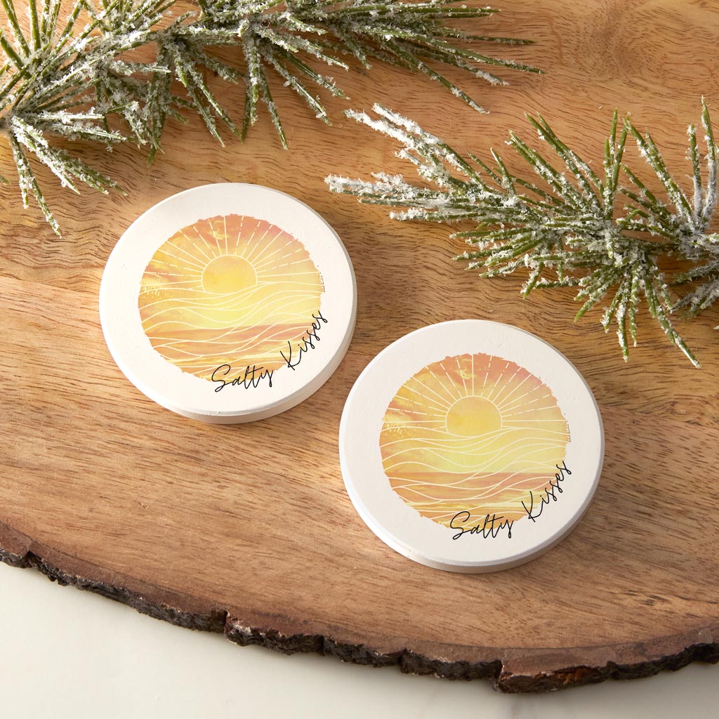 Salty Kisses Orange Art | Absorbent Car Coasters | Set of 2 | Min 4