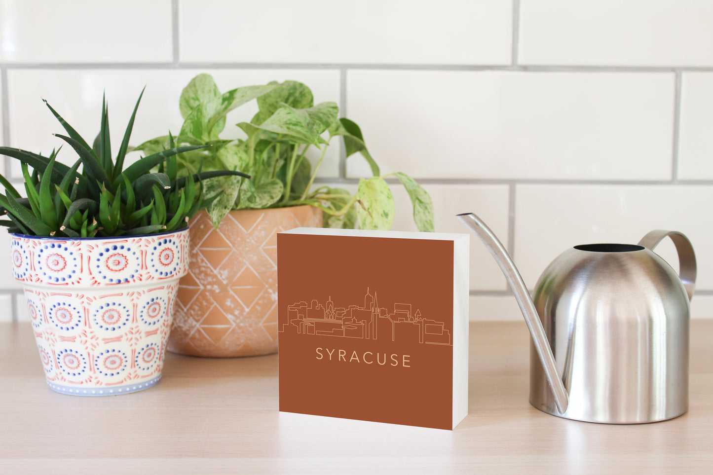 Modern Minimalist New York Syracuse Skyline | Wood Block | Eaches | Min 4