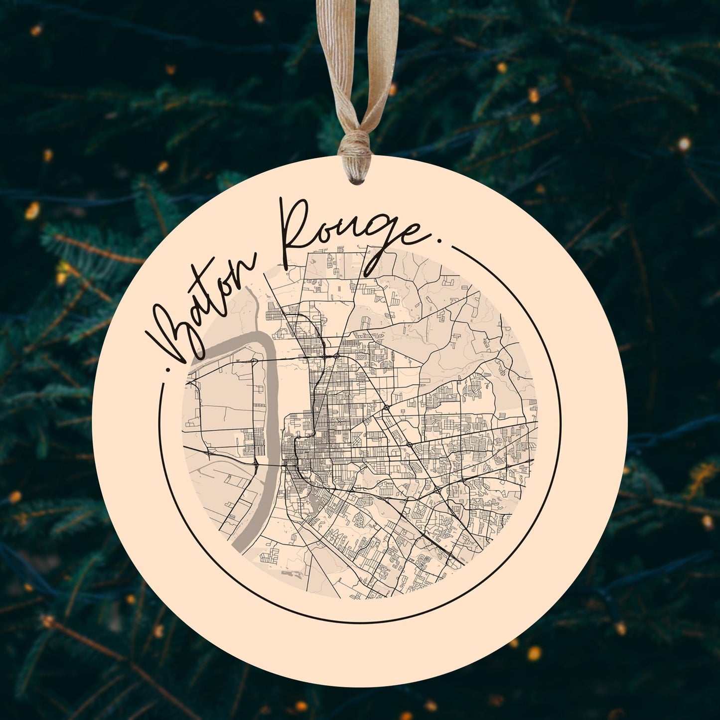 Louisiana Colorful Baton Rouge Circle Map | Wood Ornament | Eaches | Min 1