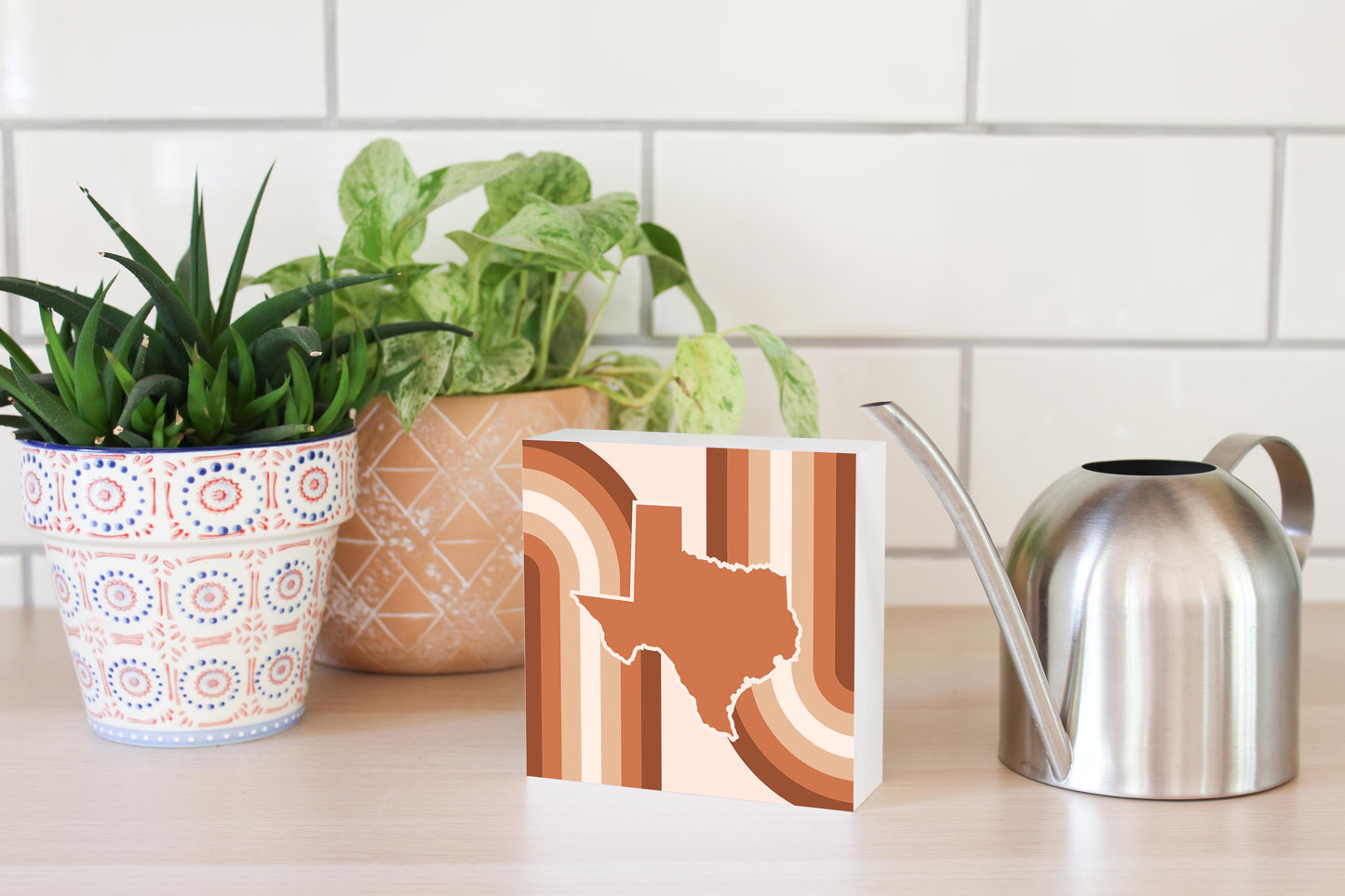 Modern Minimalist Texas State Shape Retro Lines | Wood Block | Eaches | Min 4