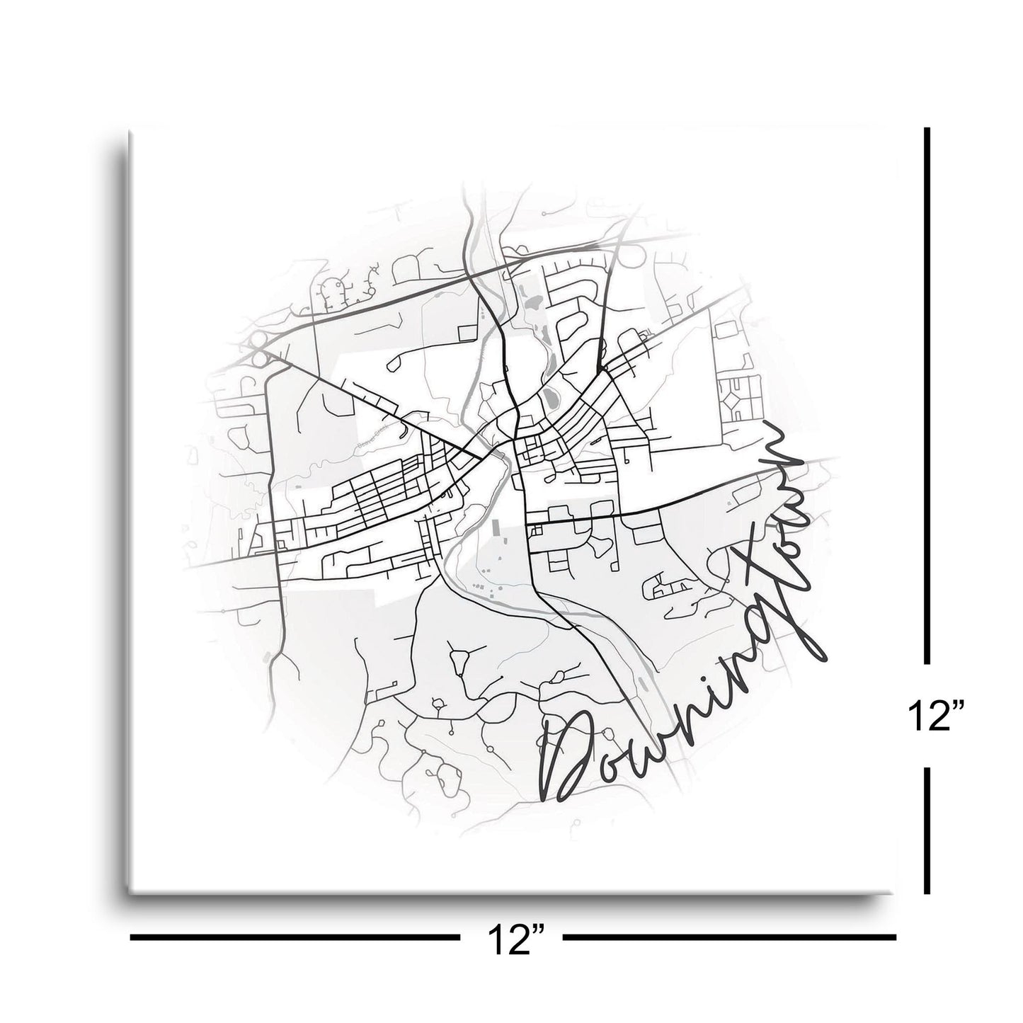 Minimalistic B&W Pennsylvania Downingtown Circle Map | Hi-Def Glass Art | Eaches | Min 1