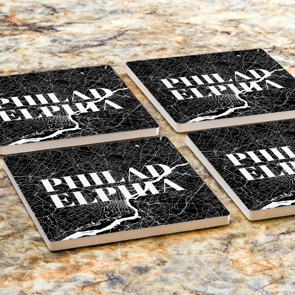 Minimalistic B&W Pennsylvania Philadelphia Map | Absorbent Coasters | Set of 4 | Min 2