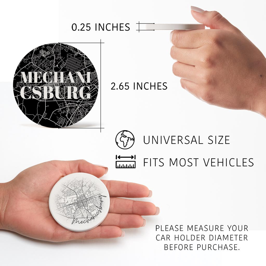 Minimalistic B&W Pennsylvania Mechanicsburg Map Love| Absorbent Car Coasters | Set of 2 | Min 4
