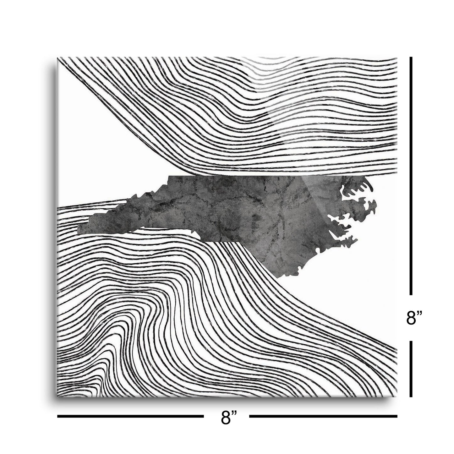 Minimalistic B&W North Carolina State With Fluid Lines | Hi-Def Glass Art | Eaches | Min 2
