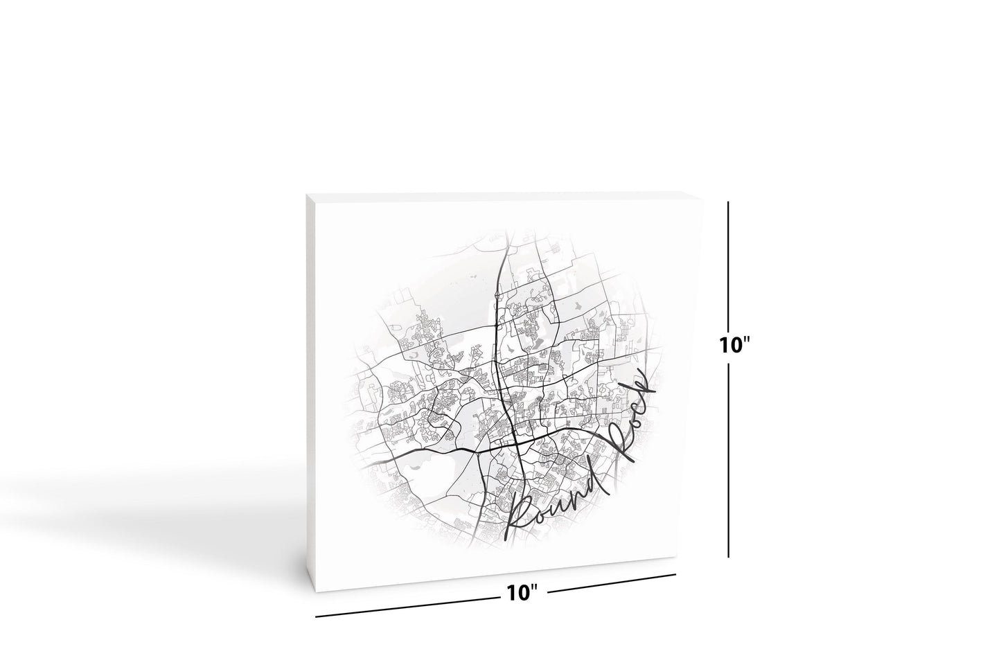 Minimalistic B&W Texas Round Rock Circle Map | Wood Block | Eaches | Min 2