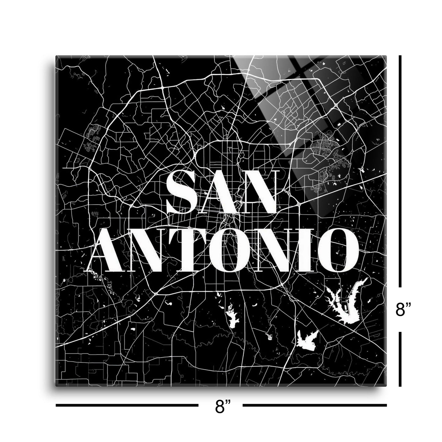 Minimalistic B&W Texas San Antonio Map | Hi-Def Glass Art | Eaches | Min 2