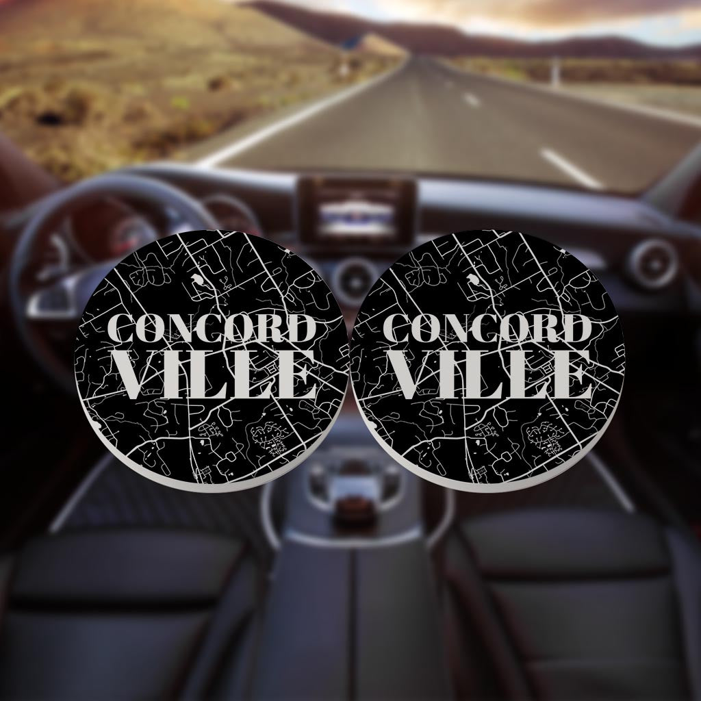 Minimalistic B&W Pennsylvania Concordville Map| Absorbent Car Coasters | Set of 2 | Min 4