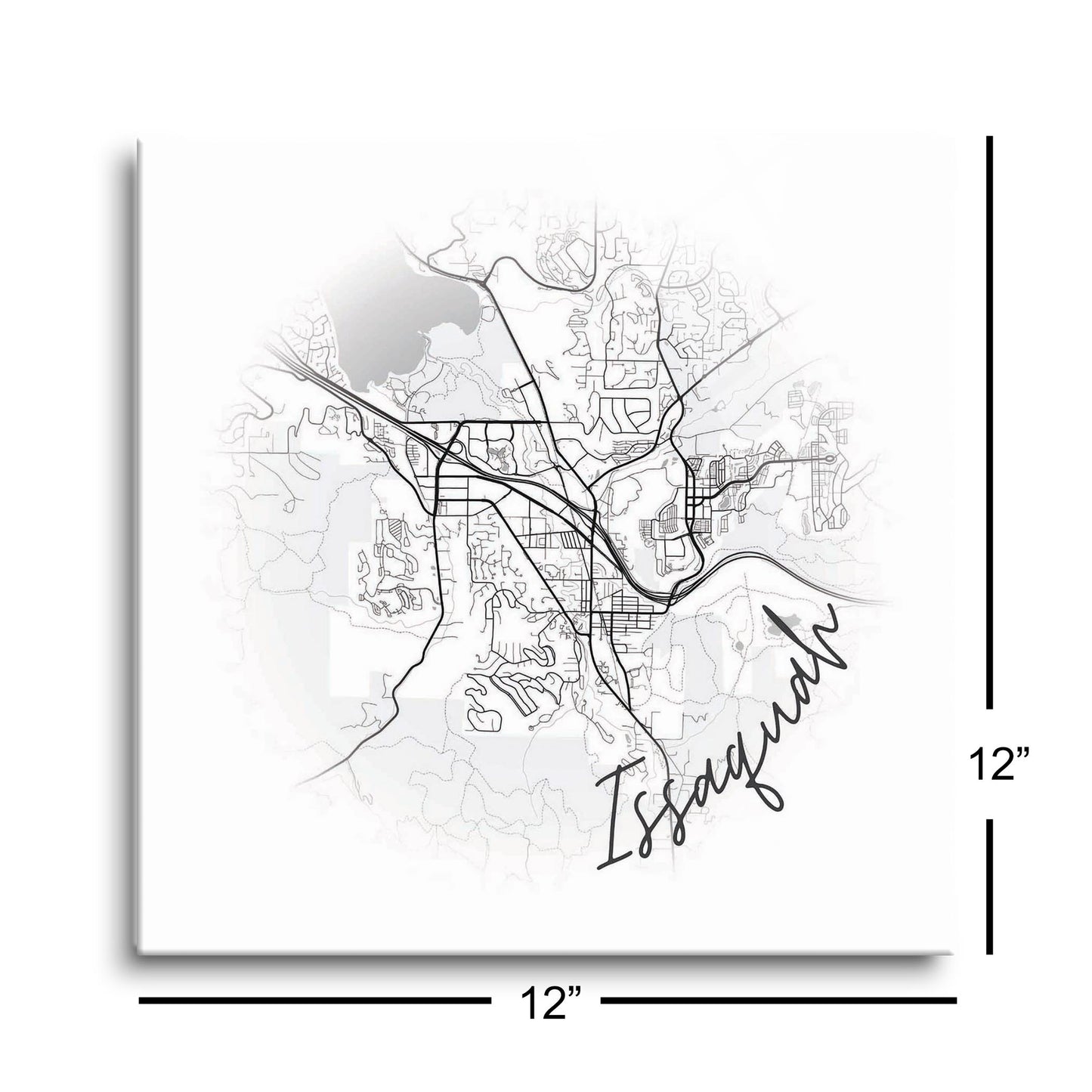 Minimalistic B&W Washington Issaquah Circle Map | Hi-Def Glass Art | Eaches | Min 1