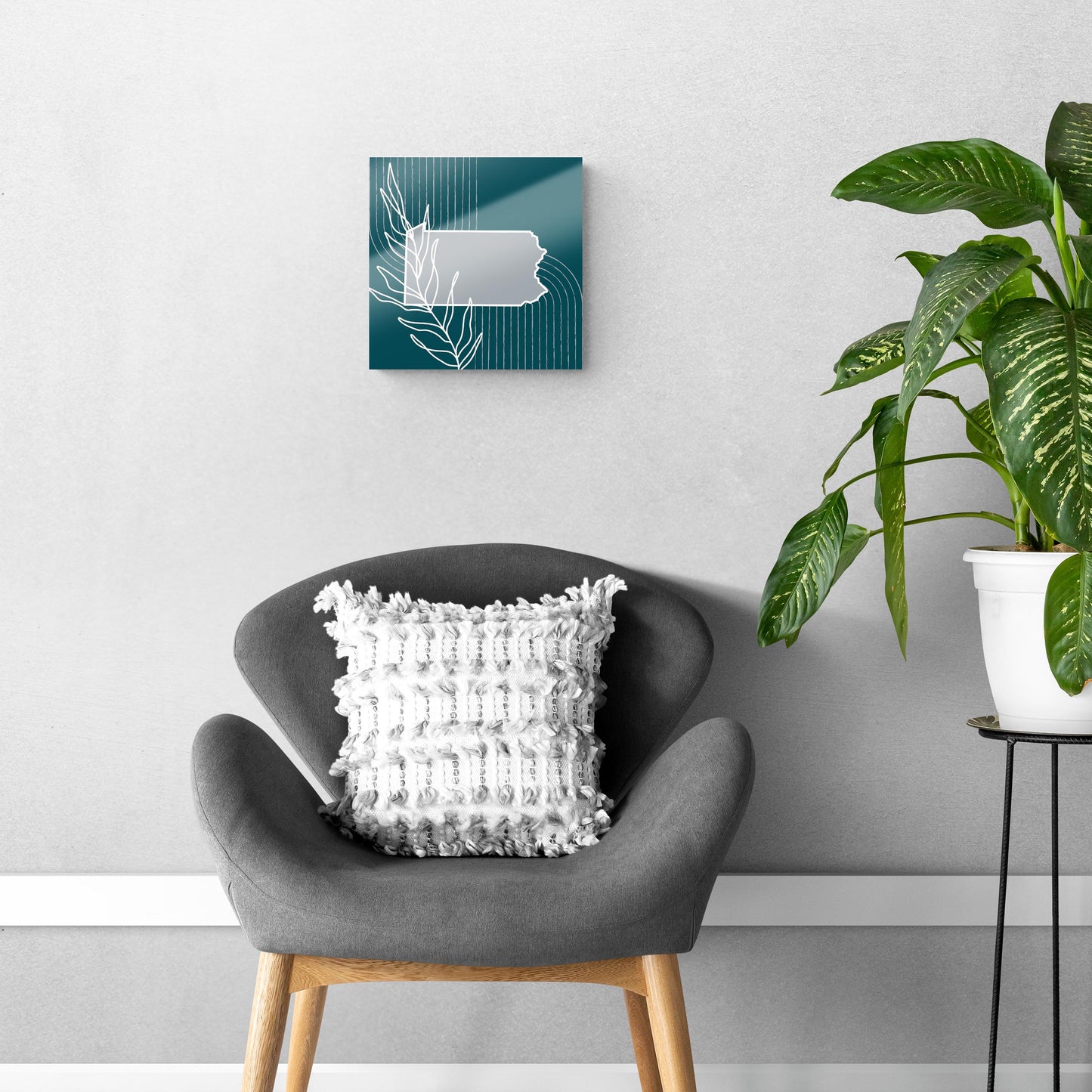 Modern Minimalist Pennsylvania Shape With Leaf | Hi-Def Glass Art | Eaches | Min 1