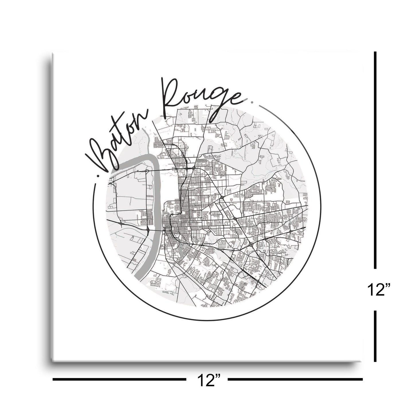 Minimalist B&W Louisiana Baton Rouge Circle Map | Hi-Def Glass Art | Eaches | Min 1