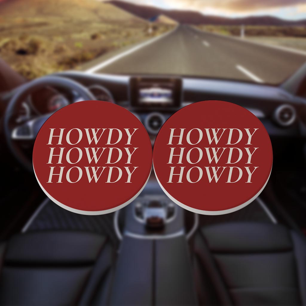 Modern Minimalist Texas Colors Howdy | Absorbent Car Coasters | Set of 2 | Min 4