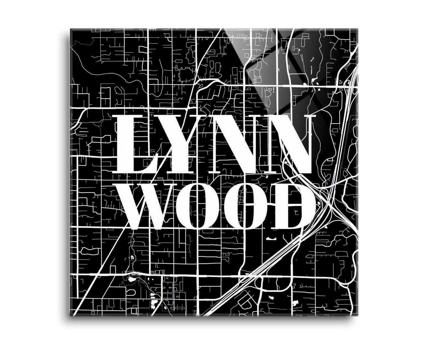 Minimalistic B&W Washington Lynnwood Map | Hi-Def Glass Art | Eaches | Min 2