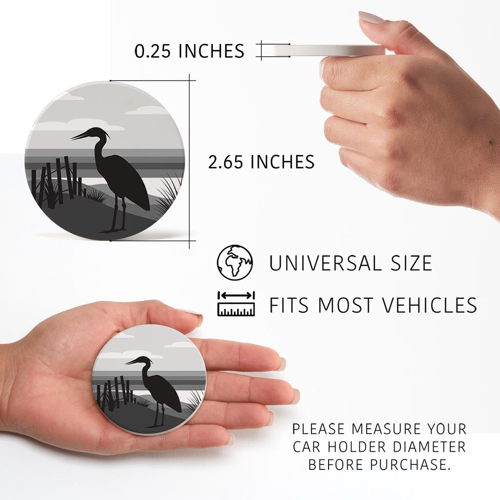 Minimalistic B&W Cape Cod Heron Illustration | Absorbent Car Coasters | Set of 2 | Min 4