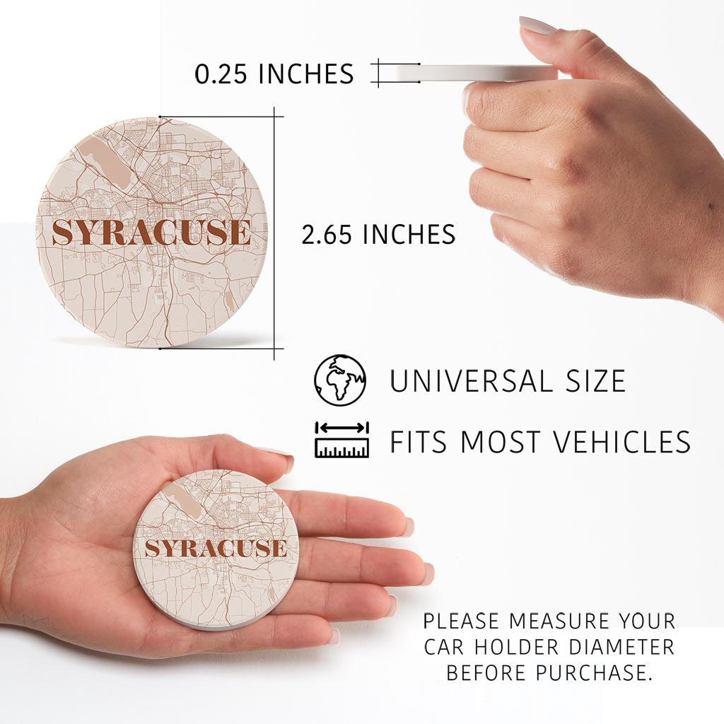 Modern Minimalist New York Syracuse Map | Absorbent Car Coasters | Set of 2 | Min 4