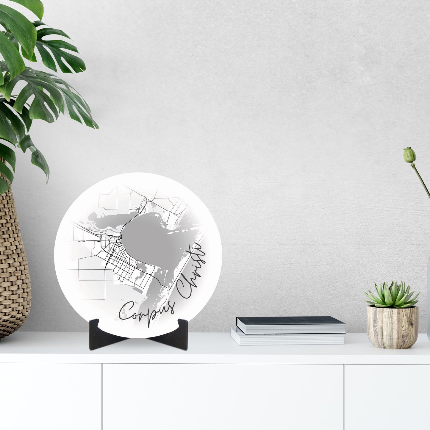 Minimalistic B&W Texas Corpus Christi Circle Map | Wood Sign | Eaches | Min 1