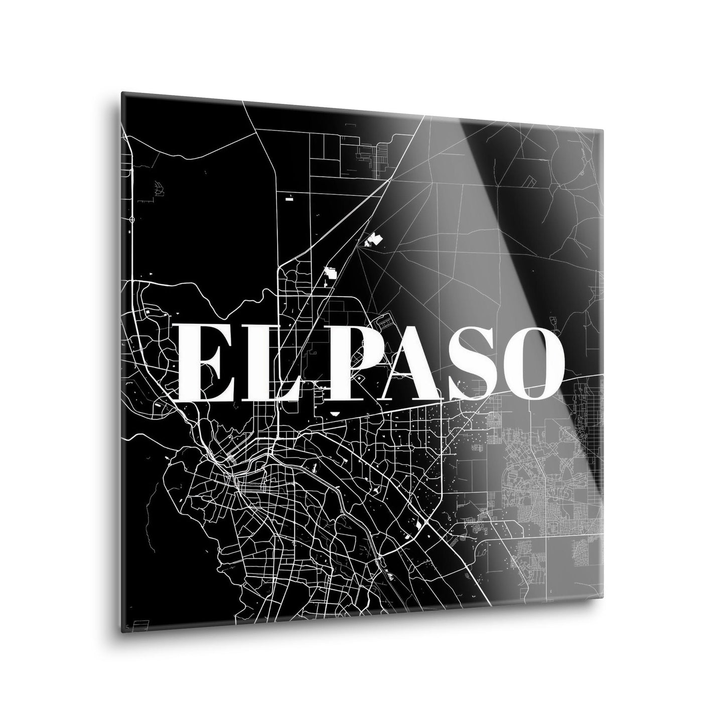 Minimalistic B&W Texas El Paso Map | Hi-Def Glass Art | Eaches | Min 1