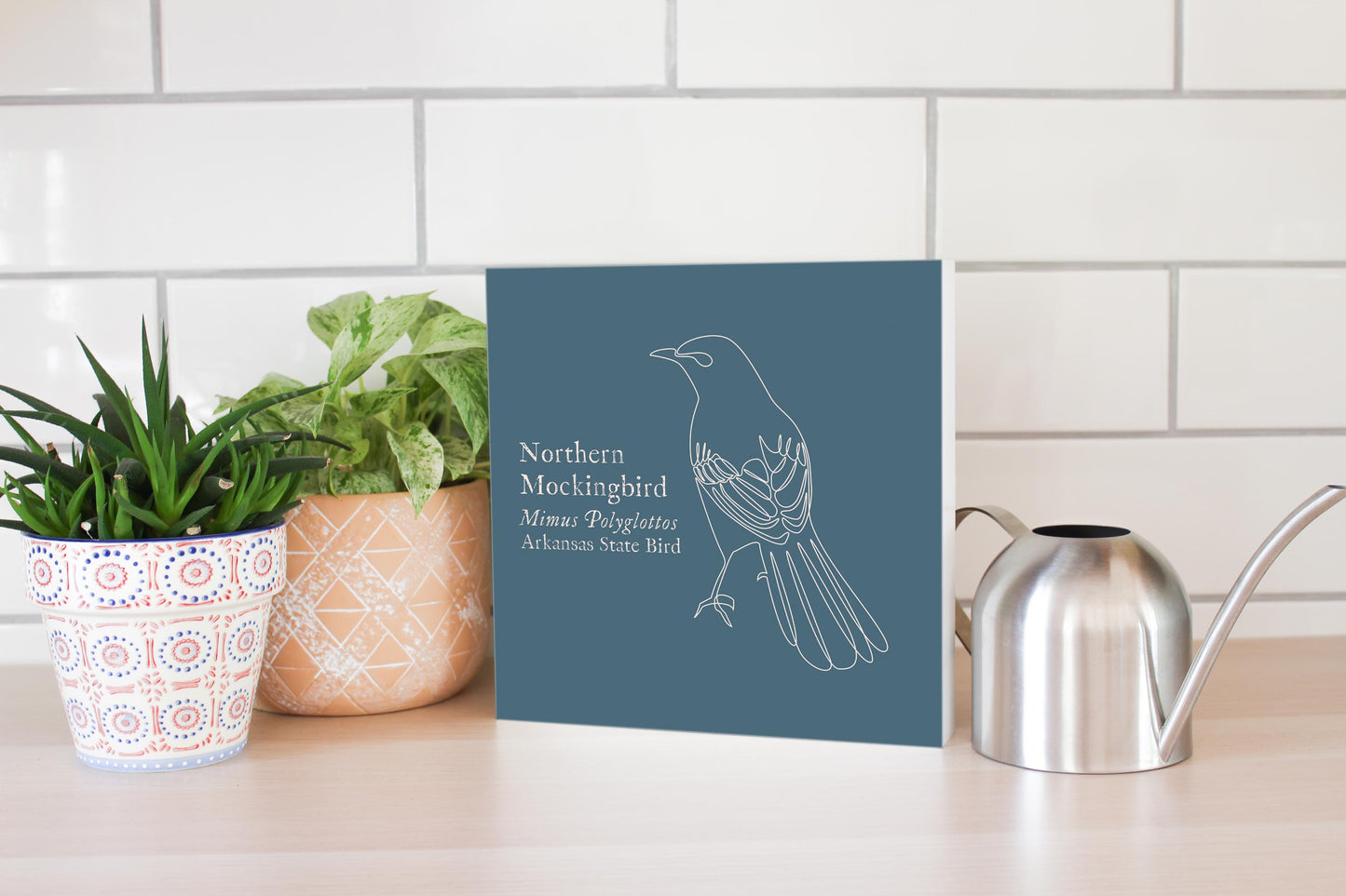 Modern Minimalist Arkansas Mockingbird | Wood Block | Eaches | Min 2