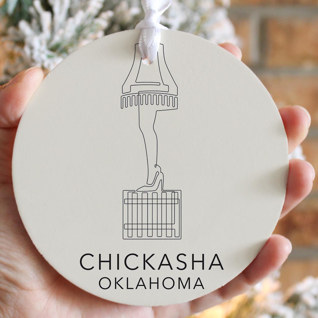Modern Minimalist Oklahoma Chickasha Leg Lamp | Wood Ornament | Eaches | Min 6
