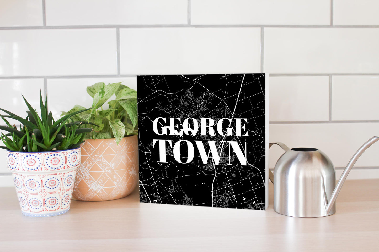 Minimalistic B&W Texas Georgetown Map | Wood Block | Eaches | Min 2