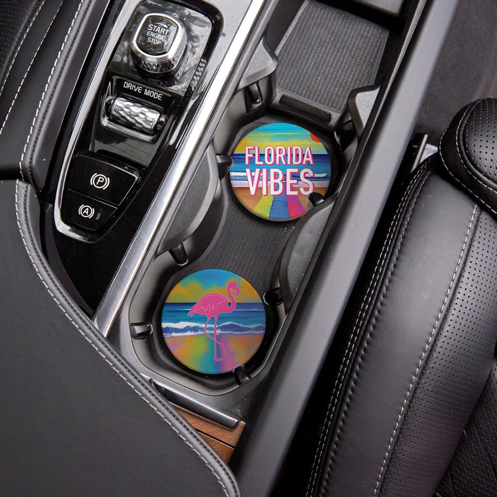 Bright Florida Beach | Absorbent Car Coasters | Set of 2 | Min 4