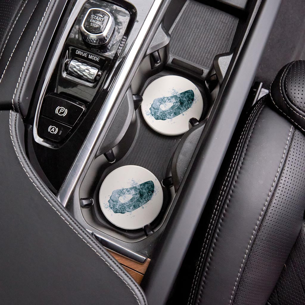 Blue White Water Color Oyster | Absorbent Car Coasters | Set of 2 | Min 4