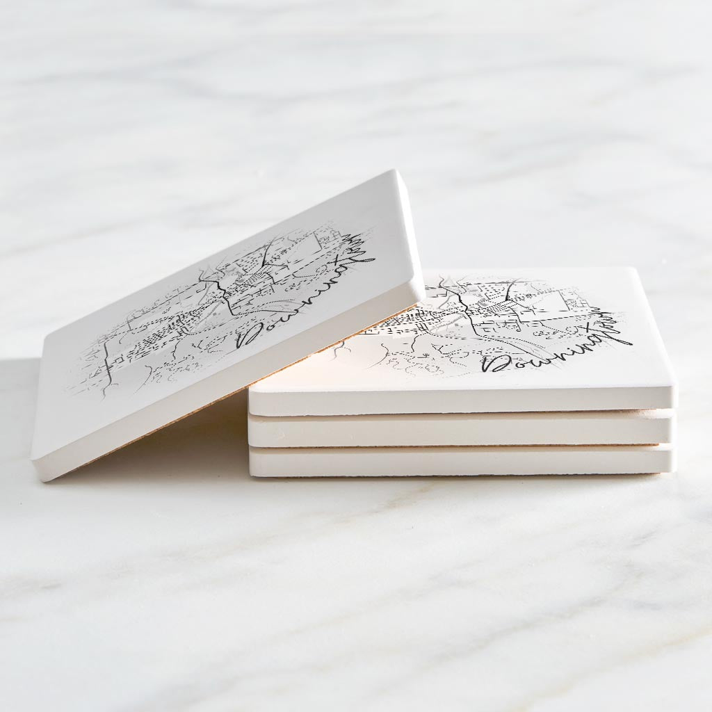 Minimalistic B&W Pennsylvania Downingtown Circle Map| Absorbent Coasters | Set of 4 | Min 2