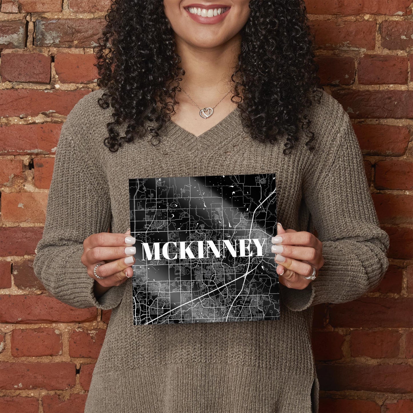 Minimalistic B&W Texas Mckinney Map | Hi-Def Glass Art | Eaches | Min 2