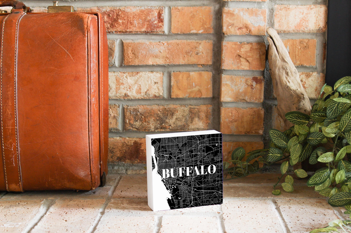 Minimalistic B&W New York Buffalo Map | Wood Block | Eaches | Min 4