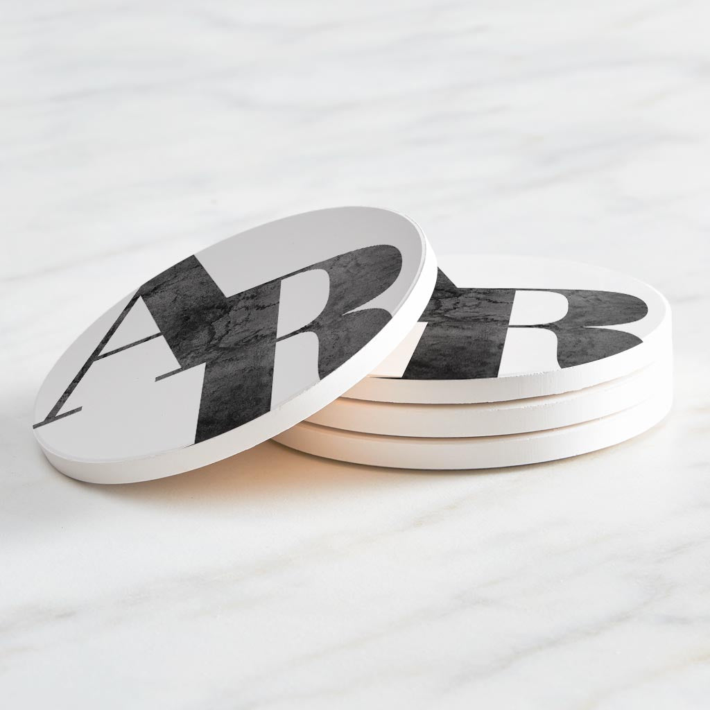 B&W Minimalist Arkansas White Initials | Absorbent Coasters | Set of 4 | Min 2