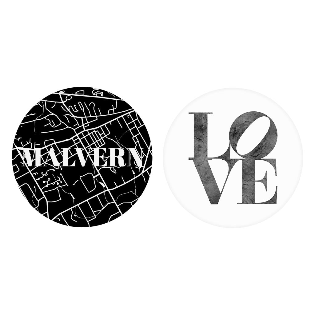 Minimalistic B&W Pennsylvania Malvern Map Love| Absorbent Car Coasters | Set of 2 | Min 4