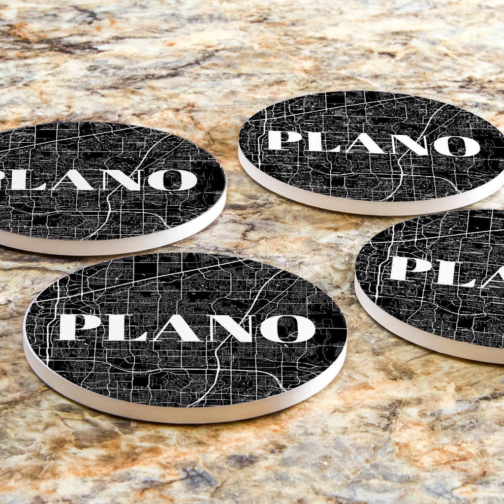 Minimalistic B&W Texas Plano Map | Absorbent Coasters | Set of 4 | Min 2