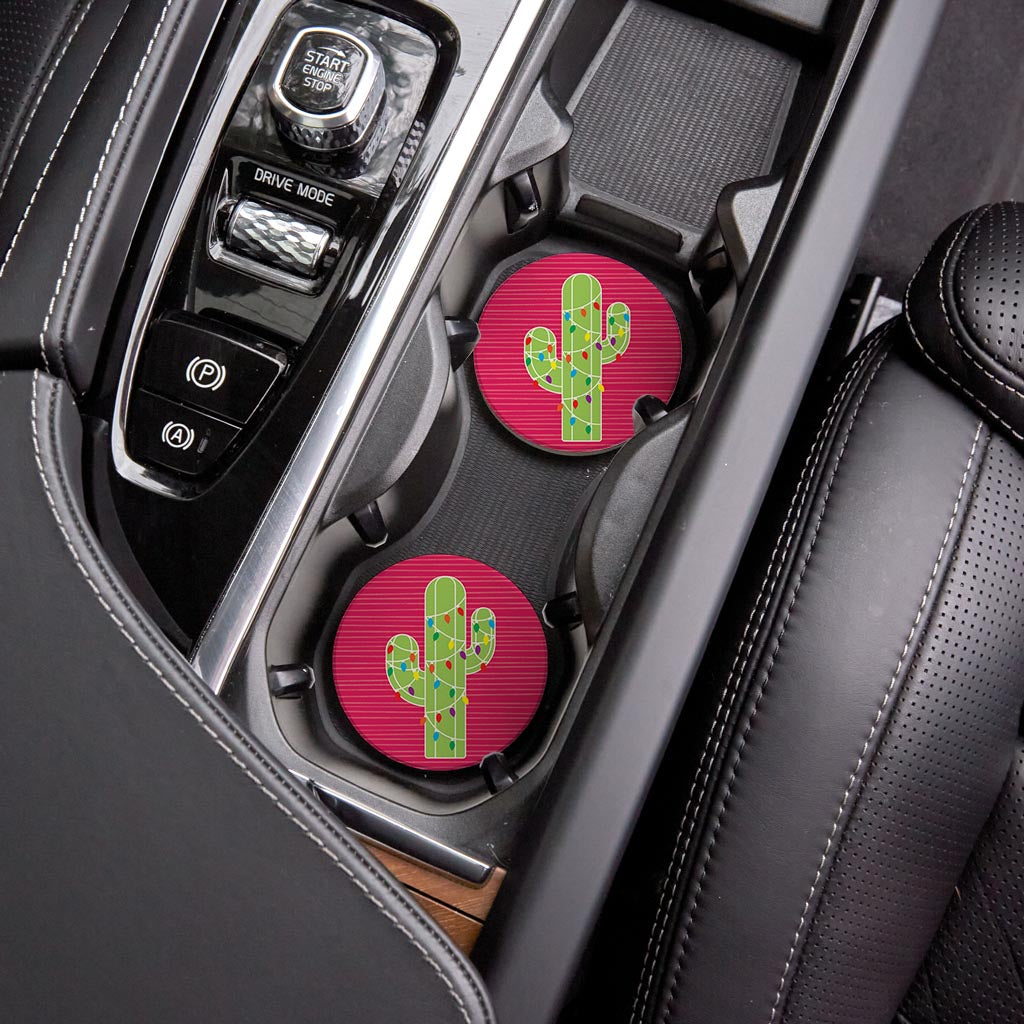 Bright Christmas Cactus | Absorbent Car Coasters | Set of 2 | Min 4