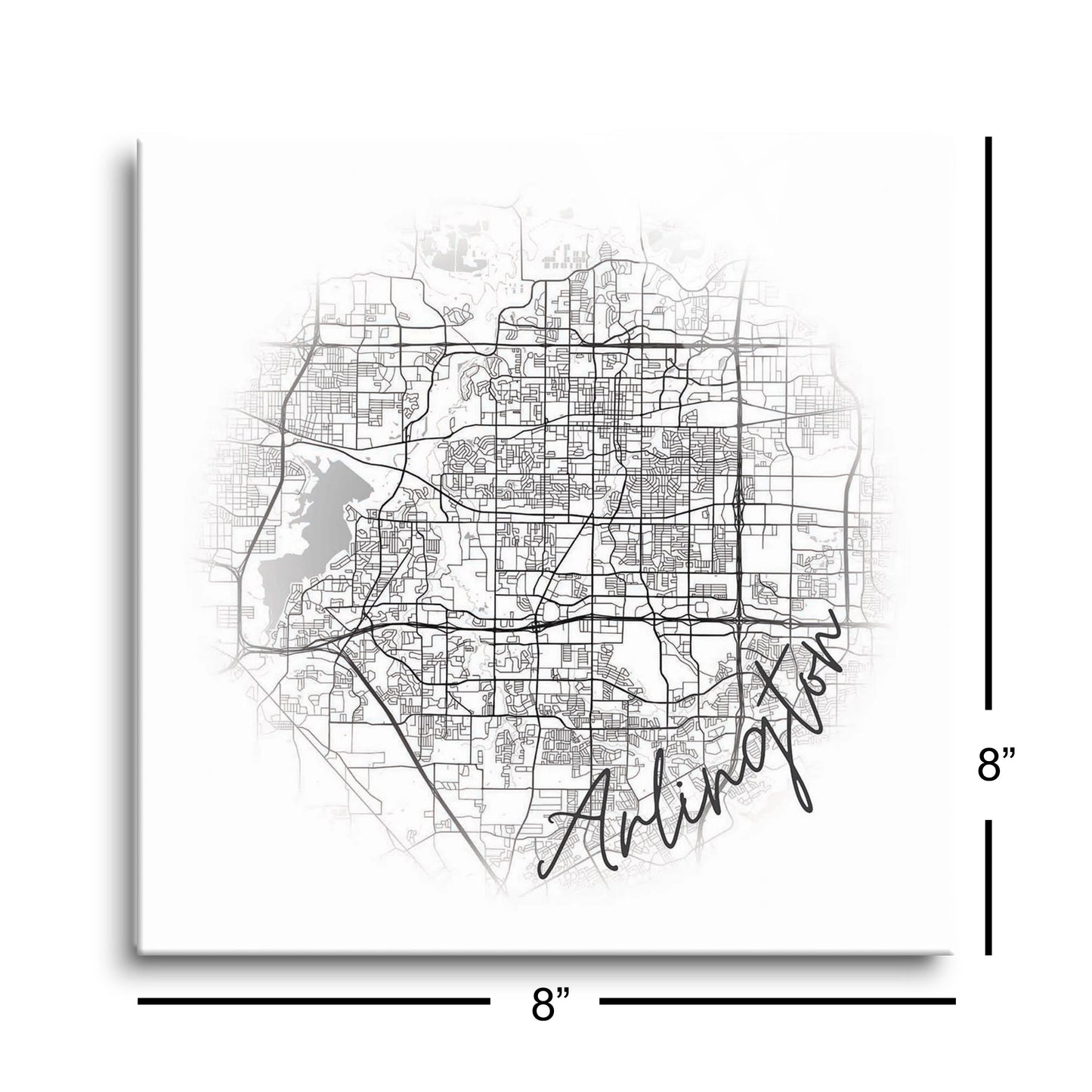 Minimalistic B&W Texas Arlington Circle Map | Hi-Def Glass Art | Eaches | Min 2
