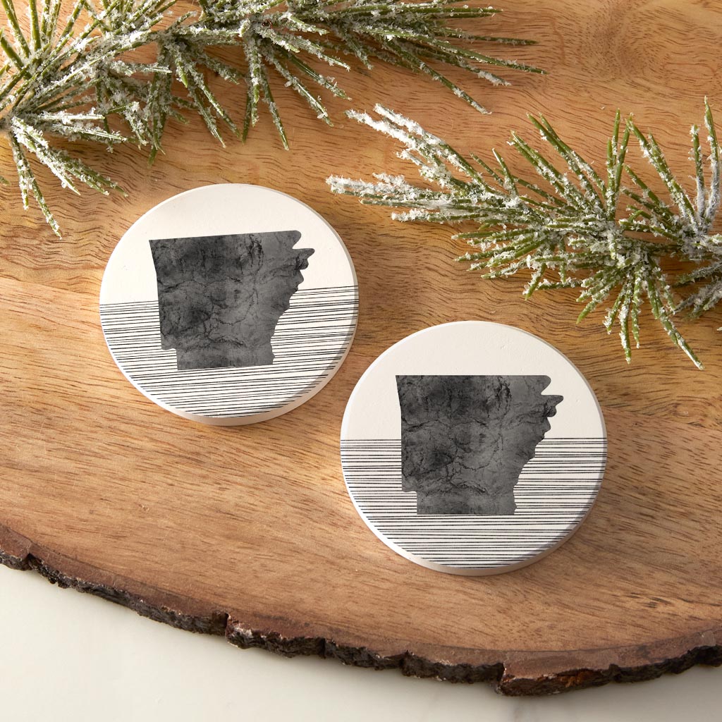 B&W Minimalist Arkansas Lines | Absorbent Car Coasters | Set of 2 | Min 4