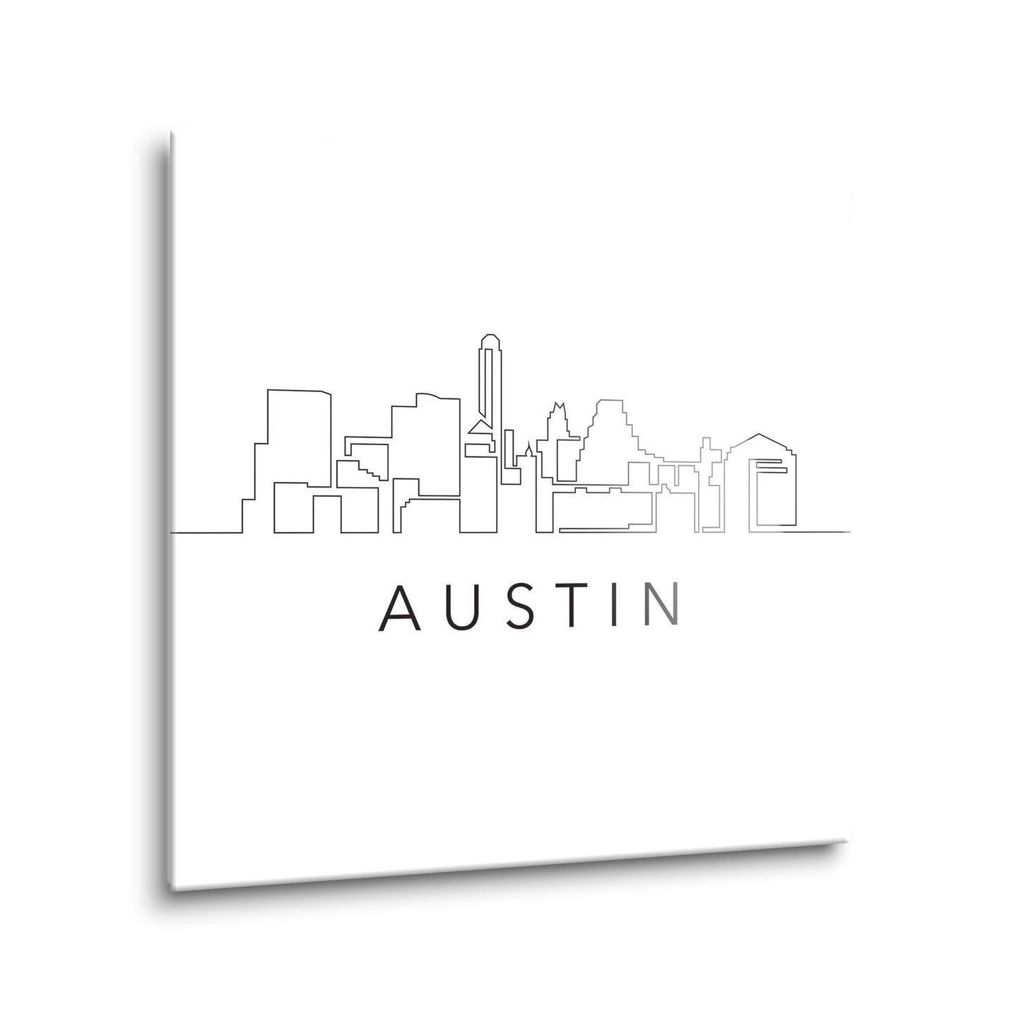 Minimalist B&W Texas Austin Skyline | Hi-Def Glass Art | Eaches | Min 1