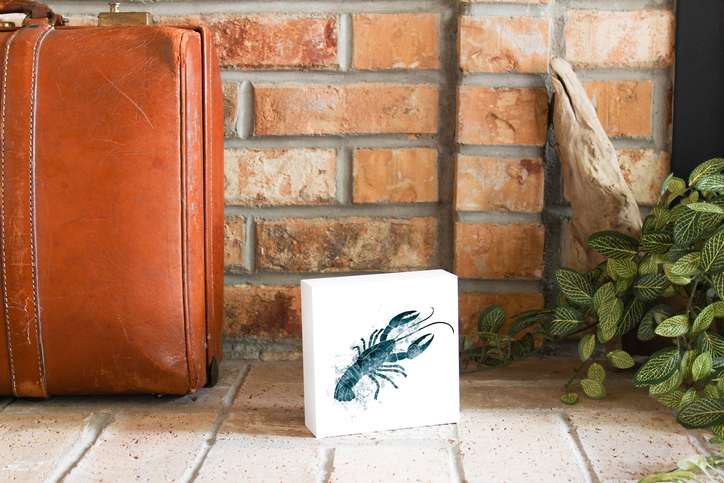 Blue White Water Color Crawfish | Wood Block | Eaches | Min 4
