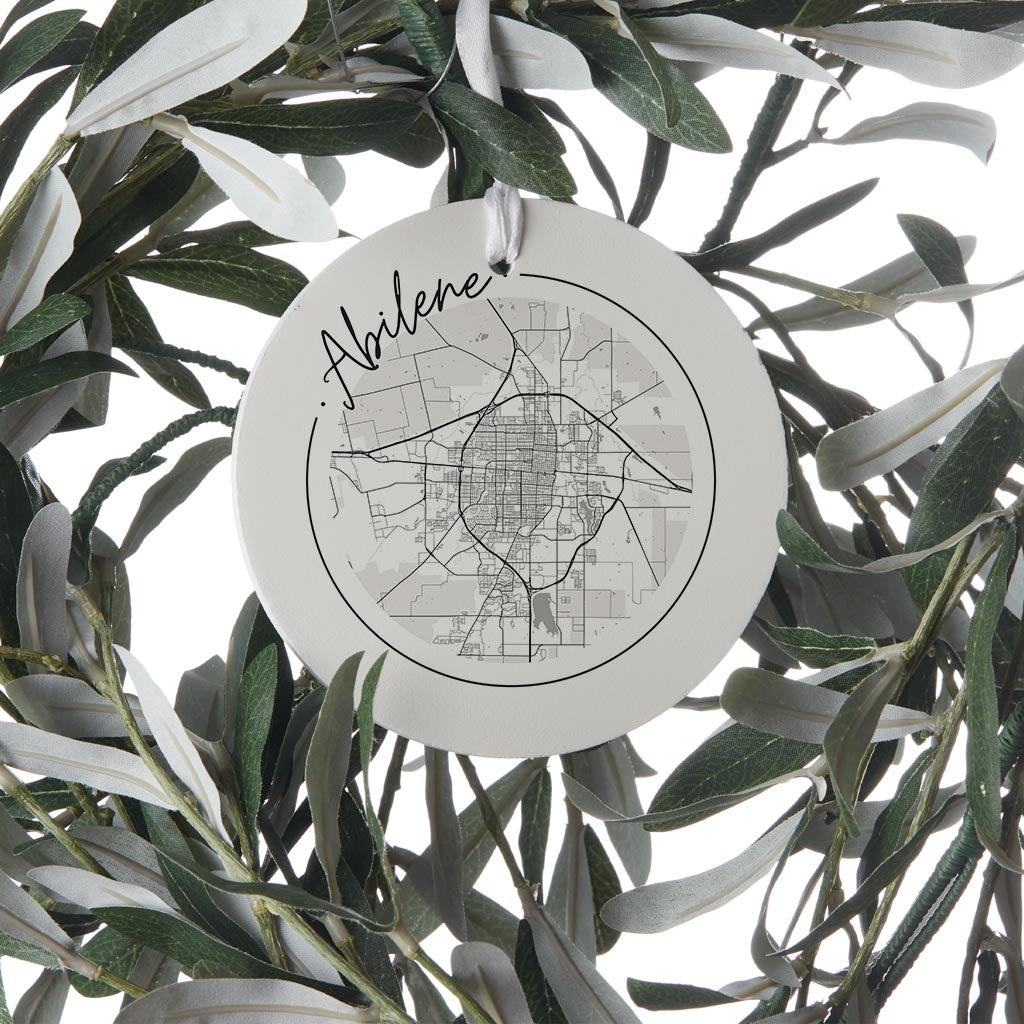 Minimalist B&W Texas Abilene Circle Map| Wood Ornament | Eaches | Min 6