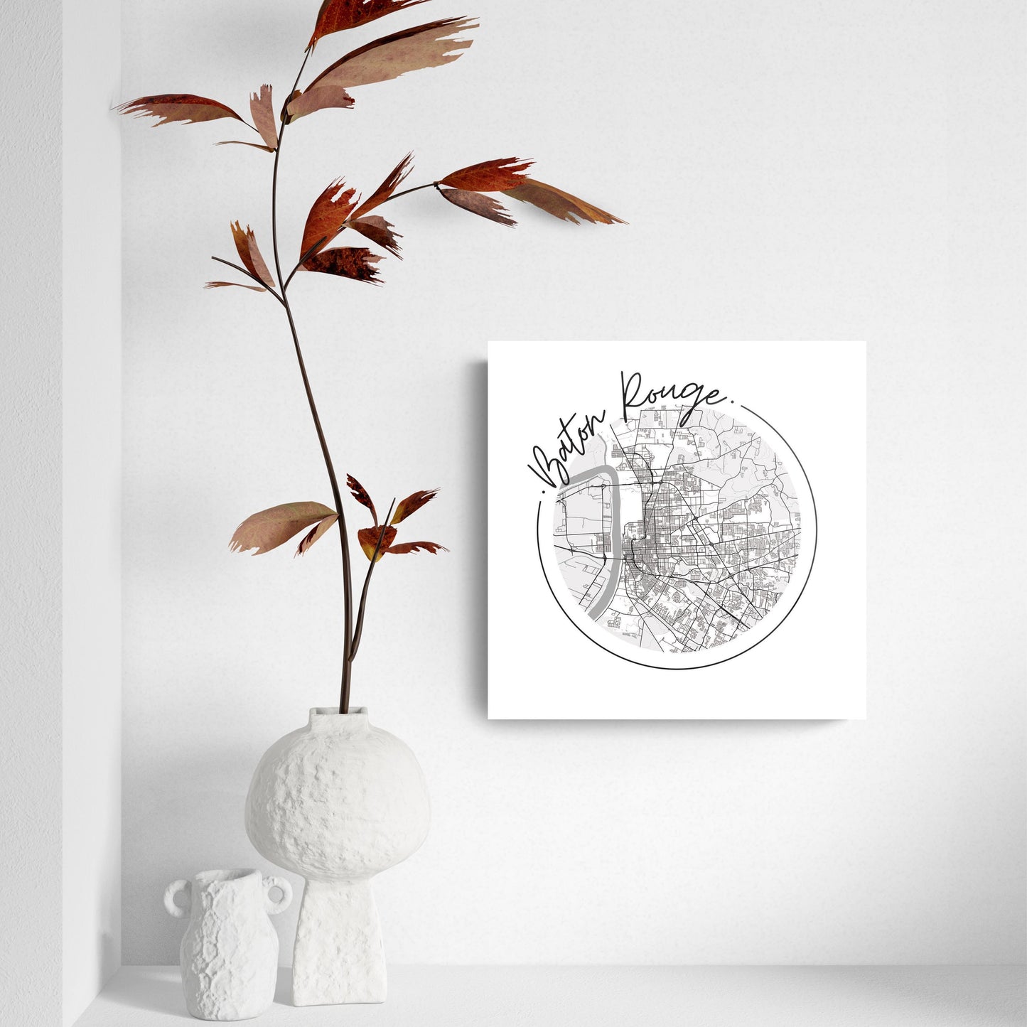 Minimalist B&W Louisiana Baton Rouge Circle Map | Hi-Def Glass Art | Eaches | Min 2