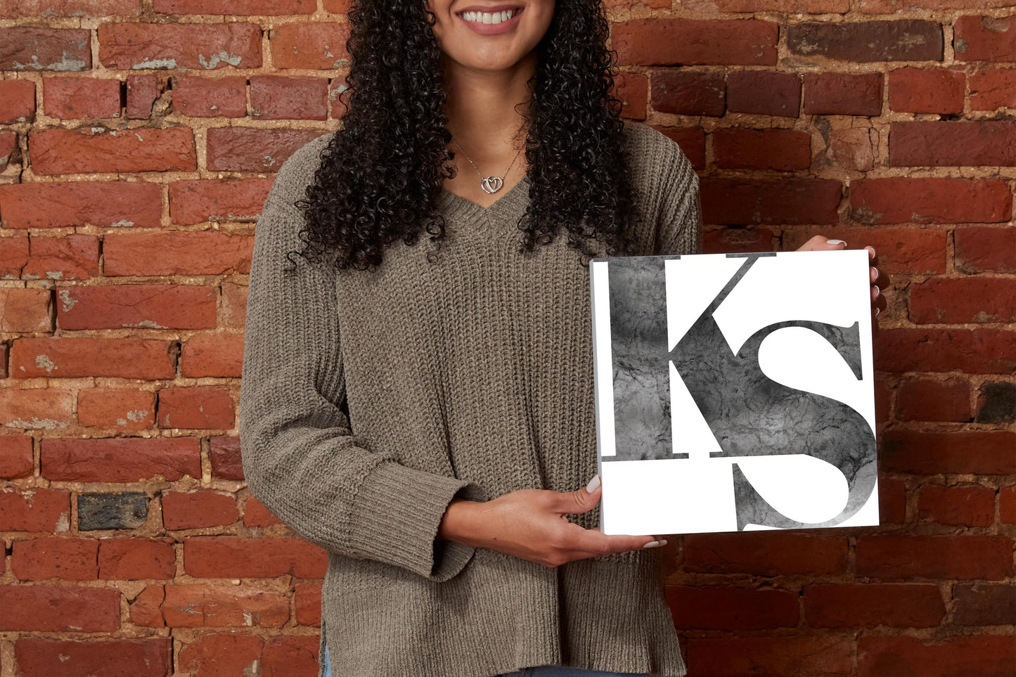 Minimalist B&W Kansas White Initials | Wood Block | Eaches | Min 2