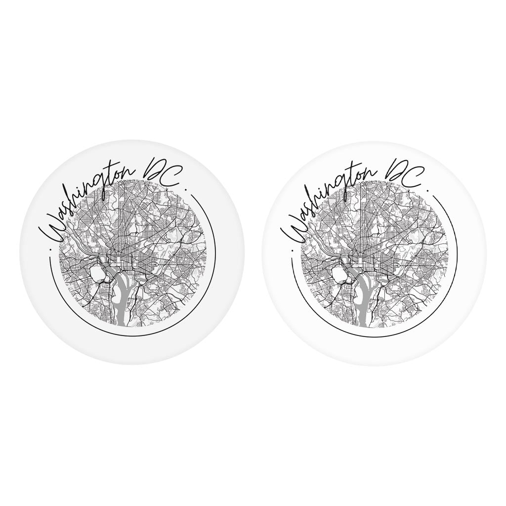 Minimalistic B&W Washington Dc Circle Map | Absorbent Car Coasters | Set of 2 | Min 4